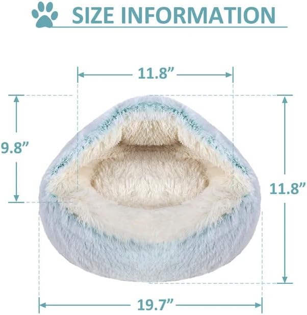 Cat Bed Round Fluffy Hooded Cat Bed Cave, Anti-Anxiety Cave Bed with Hooded Blanket, Cozy Cuddler Luxury Puppy Pet Bed, Anti-Slip Bottom and Machine Washable (Green, Medium)