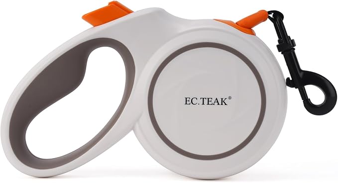 Retractable Dog Leash, 16 FT/26 FT Dog Leash Retractable for Small/Medium/Large Dogs up to 110 lbs, Strong Nylon Tape, Tangle Free, One-Hand Brake (White/Orange, Large)