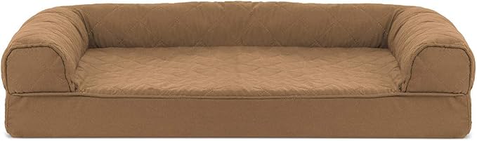 Furhaven Orthopedic Dog Bed for Medium/Small Dogs w/ Removable Bolsters & Washable Cover, For Dogs Up to 35 lbs - Quilted Sofa - Toasted Brown, Medium