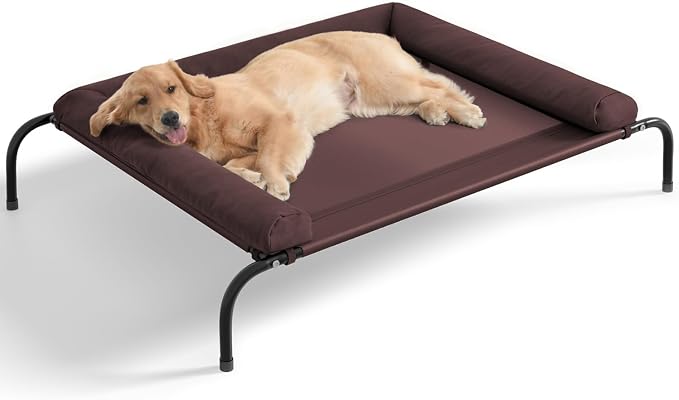 WESTERN HOME Cooling Elevated Dog Bed for Large Dogs, Portable Indoor & Outdoor Raised Dog Bed with Breathable Mesh, Chew Proof Pet Hammock Cots with Removable and Waterproof Bolsters