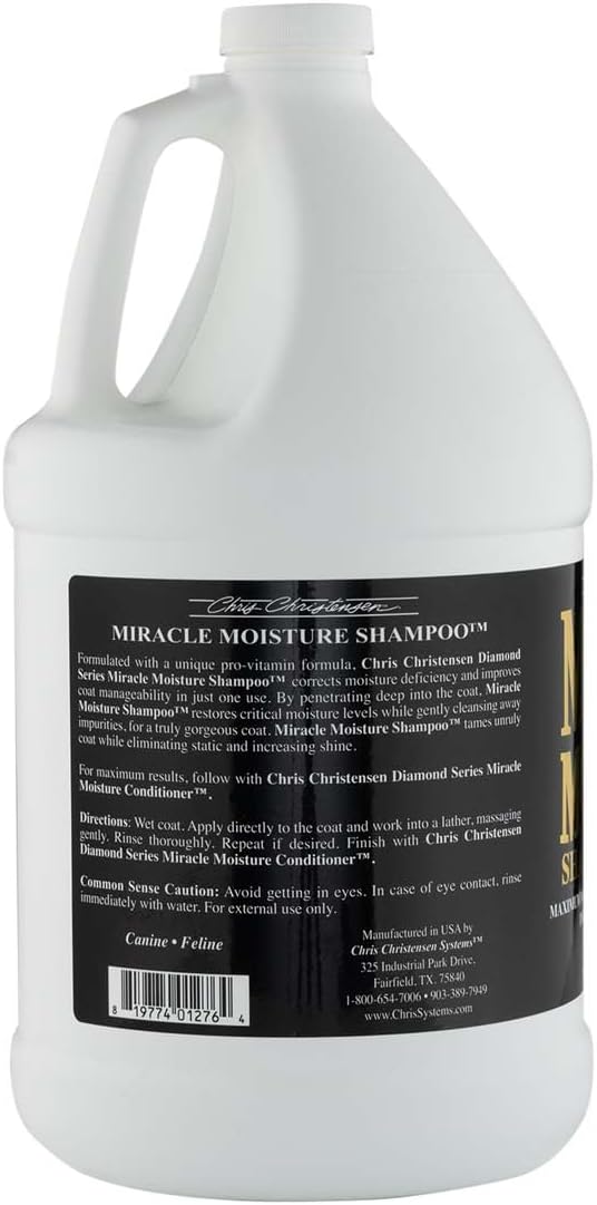 Chris Christensen Diamond Series Miracle Moisture Dog Shampoo, Groom Like a Professional, Pro-Vitamin Formula, Provides Maximum Moisture, Use on Both Dogs and Cats, Made in the USA, 128 oz