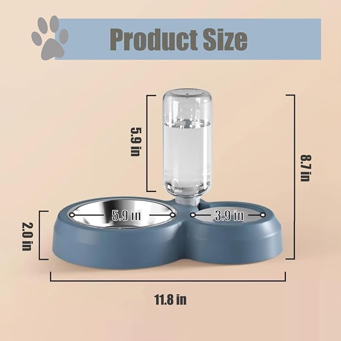Double Dog Cat Bowls, Cat Food and Water Bowl Set with Auto-Water Dispenser and Stainless Steel Bowl Feeder for Small Size Dogs & Cats, Gift of Anti-Slip Mat, Chic Pink