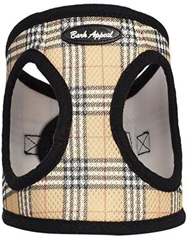 Bark Appeal Tan Plaid Step-in Dog Harness for X-Large to 2X-Large Sized Pets – Updated Sizing, Re-Measuring is Essential – Soft Vest Harness – Anti-Choke with Adjustable Strap & Heavy Duty Clip – XXL