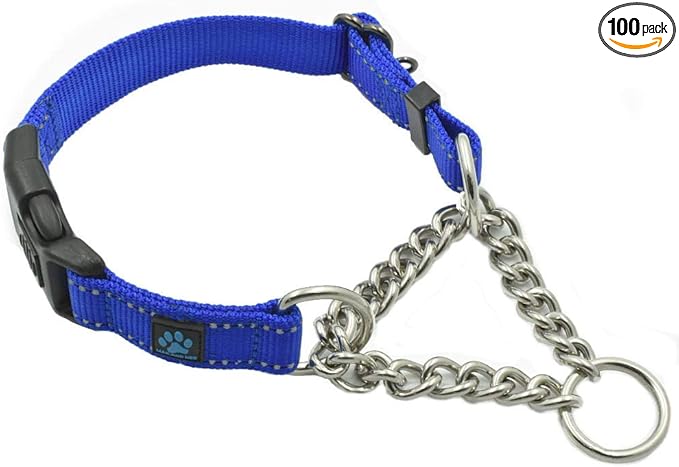 Max and Neo Stainless Steel Chain Martingale Collar - We Donate to a Dog Rescue for Every Collar Sold (Medium, Blue)