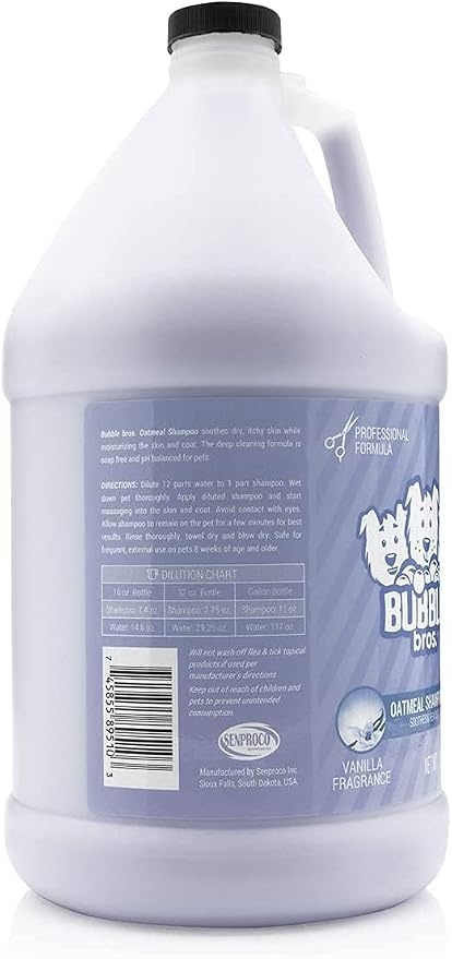 Bubble Bros. Oatmeal Dog Shampoo, Gallon - Naturally Derived, Eliminates Pet Odors, Soothes Dry and Sensitive Skin, Itch Relief, Professional, Bulk 128 oz