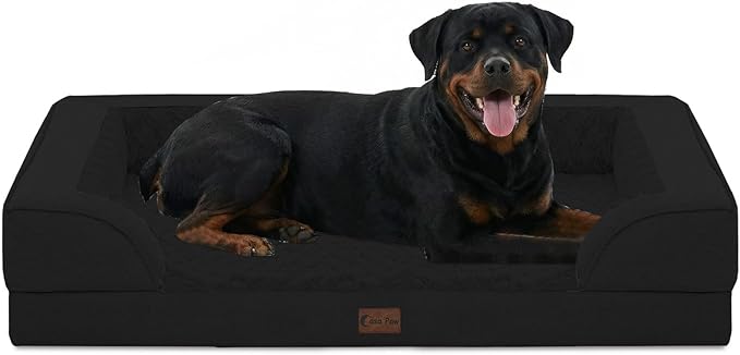 Orthopedic Dog Beds for Extra Large Sized Dogs 48x30 Inch, XL Waterproof Egg Crate Foam Dog Sofa Bed with Removable Washable Cover Big Pet Couch with Bolster & Non-Slip Bottom, Black