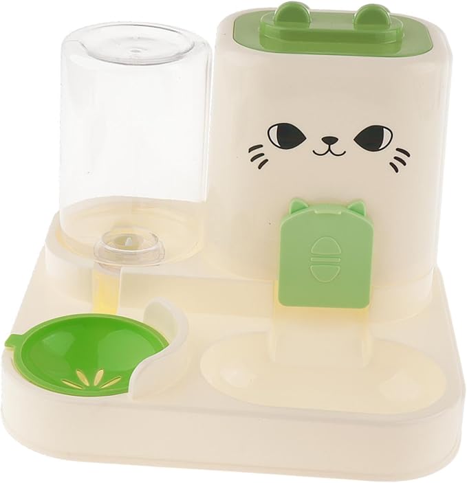 2 in 1 Automatic Pet Feeder Water Dispenser Portable Travel Supplies Cat Food Bowl Food Container for Kitten Small Dogs Bunny, Green