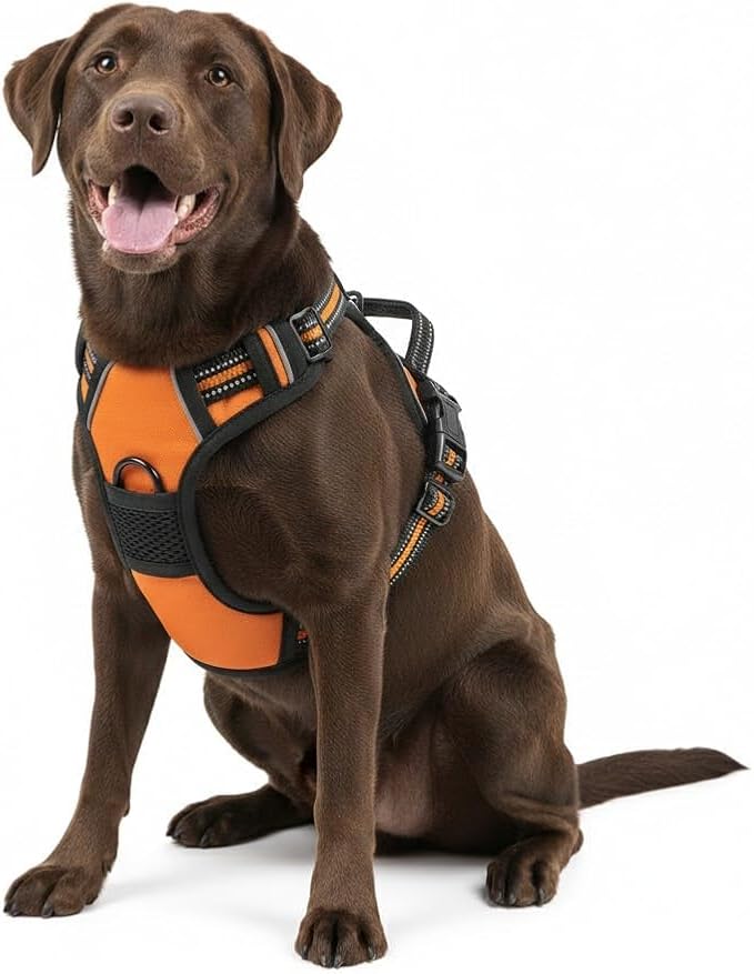 No Pull Dog Harness, X-Large Orange Tactical Vest Harness, Extra Large 900D Nylon Heavy Duty Dog Harness with Easy Control Handles, Adjustable Reflective Padded Pet Vest for Golden Retriever