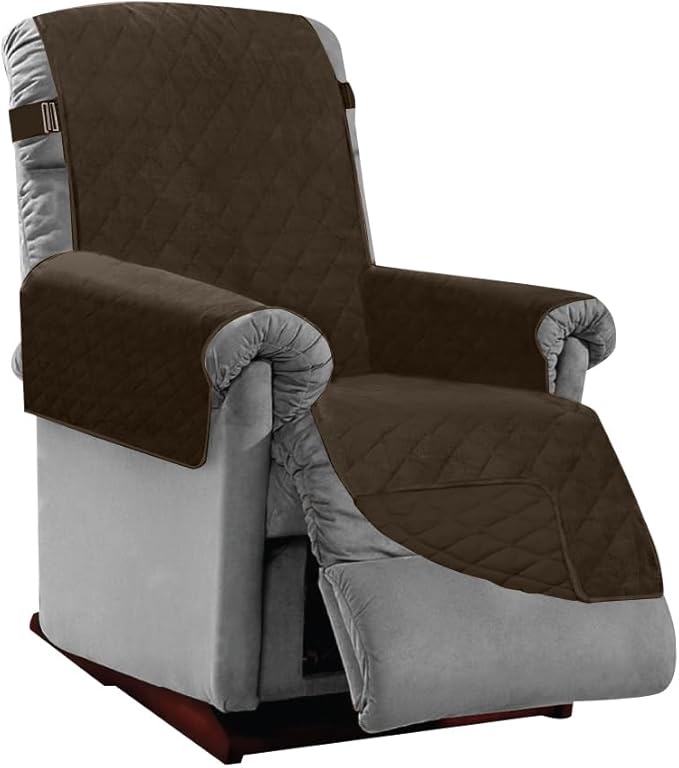 Sofa Shield® Couch Recliner Covers for Dogs, Reversible Furniture Protector with Strap, Stain and Tear Resistant Cushion Cover, 25 inch Seat, Machine Washable Slipcover Pets, Cats, Chocolate