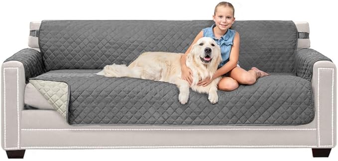 Sofa Shield® Couch Slip Covers for Dogs, Reversible Furniture Protector with Strap, Stain and Tear Resistant Cushion Cover, 78 inch Seat, Machine Washable Slipcover Pets, Cats, Charcoal Linen