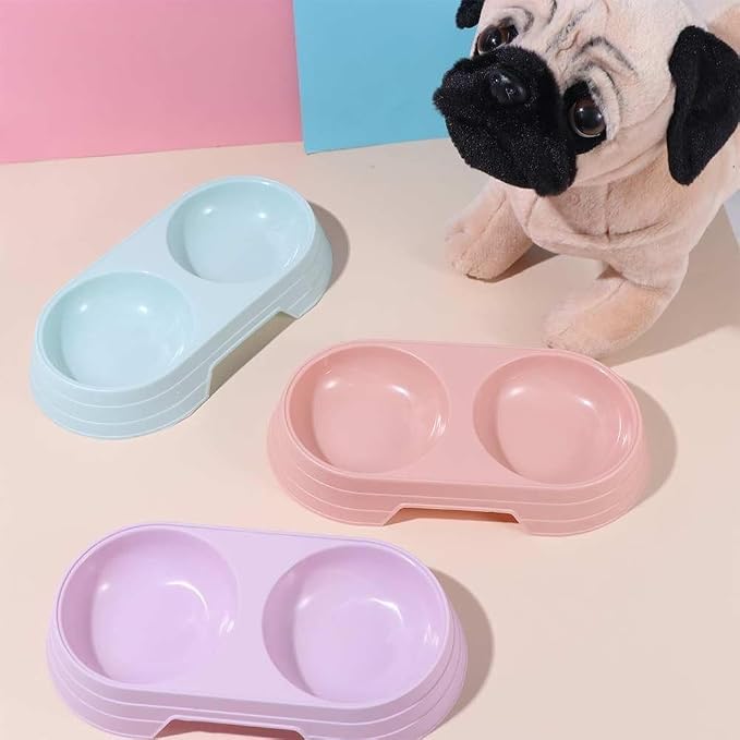 Pet Food and Water Bowl, Double Feeding Bowls, Small Grey, for Cats and Small Dogs, Portable Pet Accessories (Apricot)