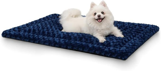 Washable Dog Bed Mat Crate Pad Soft Fluffy Pet Kennel Beds Dog Sleeping Mattress for Large Jumbo Medium Small Dogs, 30 x 19 Inch, Blue