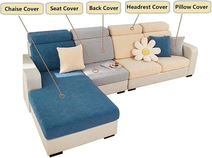 Yoovat Couch Cushion Covers for Sofa Couch Covers Wear-Resistant Universal Sofa Cover Washable Stretch for Sectional Slipcovers (Texture-Sea Blue,Large Triple Seat Cover)