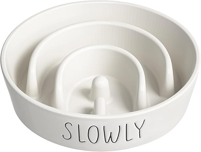 LE TAUCI PET Ceramic Slow Feeder Dog Bowls Small Breed, 0.6 Cups Dog Food Dish for Fast Eaters, Puzzle Bowl for Small Dogs and Cats,White