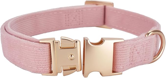 Soft Corduroy Dog Collar and Leash Set Adjustable Durable Dog Collars with Metal Buckle and Lead for Female Small Dogs,Baby Pink