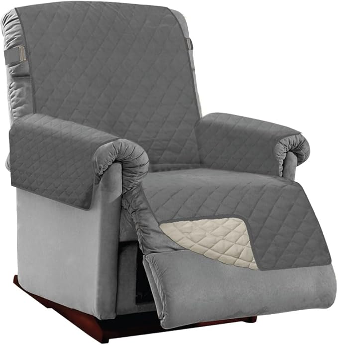Sofa Shield® Couch Recliner Covers for Dogs, Reversible Furniture Protector with Strap, Stain and Tear Resistant Cushion Cover, 28 inch Seat, Machine Washable Slipcover Pets, Cats, Charcoal Linen