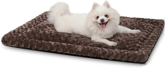 Washable Dog Bed Mat Crate Pad Soft Fluffy Pet Kennel Beds Dog Sleeping Mattress for Large Jumbo Medium Small Dogs, 30 x 19 Inch, Brown