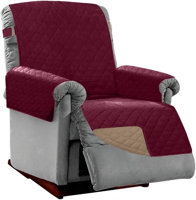 Sofa Shield® Couch Recliner Covers for Dogs, Reversible Furniture Protector with Strap, Stain and Tear Resistant Cushion Cover, 28 inch Seat, Machine Washable Slipcover Pets, Cats, Burgundy Tan