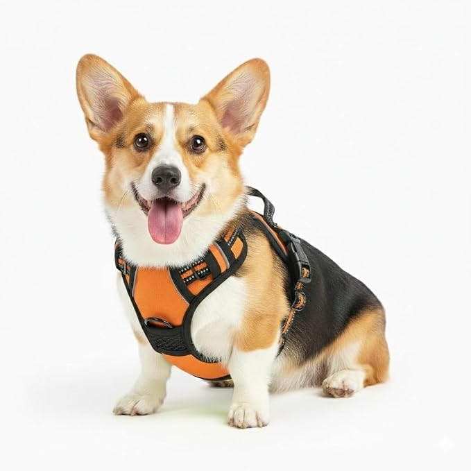 No Pull Dog Harness, Small Orange Tactical Vest Harness 900D Heavy Duty Nylon Reflective Pet Harness with Front & Back Easy Control Handles Adjustable Soft Padded Vest for Small Dogs French