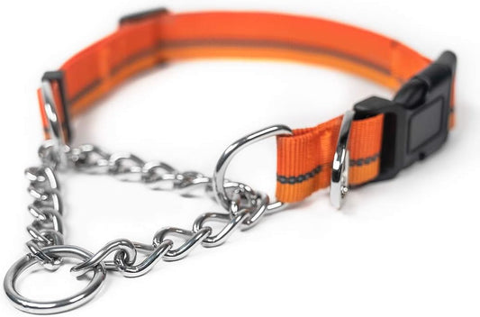 Mighty Paw Martingale Dog Collar 2.0 | Trainer Approved Limited Slip Collar with Stainless Steel Chain & Heavy Duty Buckle - Modified Cinch for Gentle & Effective Pet Training - Large, Orange