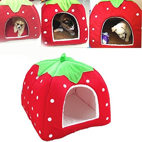 Strawberry Plush Pets House Washable Pets Cave Sofa Half-Closed Fluffy Dogs Room Soft Puppy House for Winter Indoor