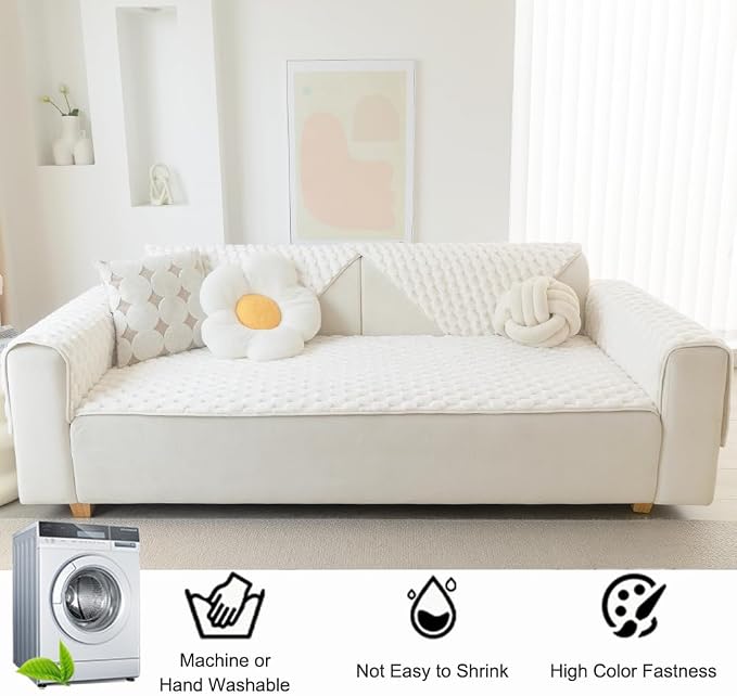 Awjcsv Couch Cover for Dogs Washable, Waterproof Couch Covers for 3 Cushion Couch Sofa Pet Friendly, Soft and Anti Slip (White, 1pc/28"x 59")
