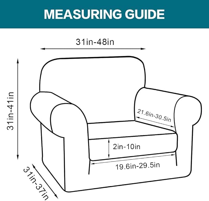 Turquoize 2 Piece Chair Covers Armchair Slipcovers for Living Room Armchair Sofa Cover with Individual Cushion Covers Feature Jacquard Fabric (Chair, Loden Frost)