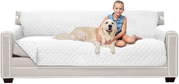 Sofa Shield® Couch Slip Covers for Dogs Oversized, Reversible Furniture Protector with Strap, Stain and Tear Resistant Cushion Cover, 78 inch Seat, Machine Washable Slipcover Pets, Cats, White