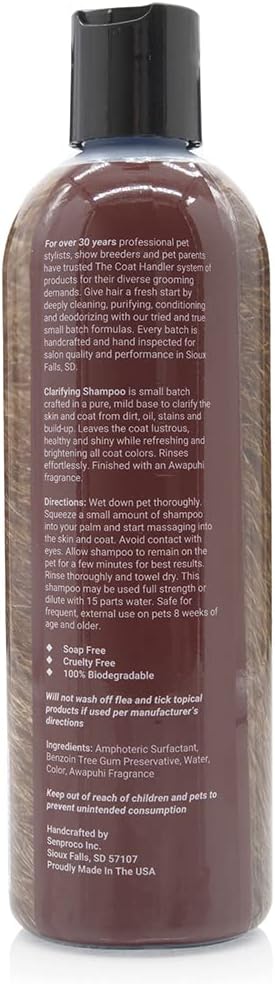 The Coat Handler Clarifying Dog Shampoo, 16 oz - Natural Ingredients, Brightening, Removes Stains and Dirt, Brightens All Coat Colors, Professional Grade Grooming Shampoo, Bulk Concentrated