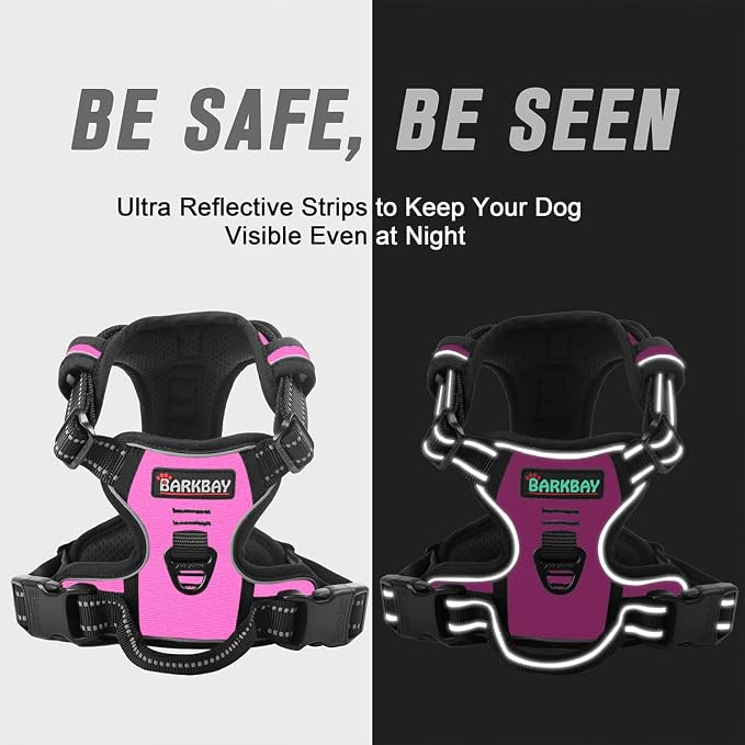 BARKBAY No Pull Dog Harness Front Clip Heavy Duty Reflective Easy Control Handle for Large Dog Walking(Pink,XS)