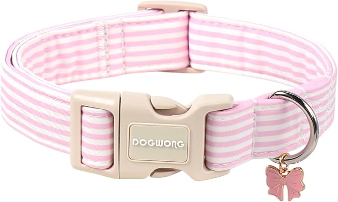 DOGWONG Purple Dog Collar, Spring Summer Stripped Dog Collar with Plastic Buckle,Soft Cotton Dogs Collars for Small Medium Dogs, Neck 14-21 inches