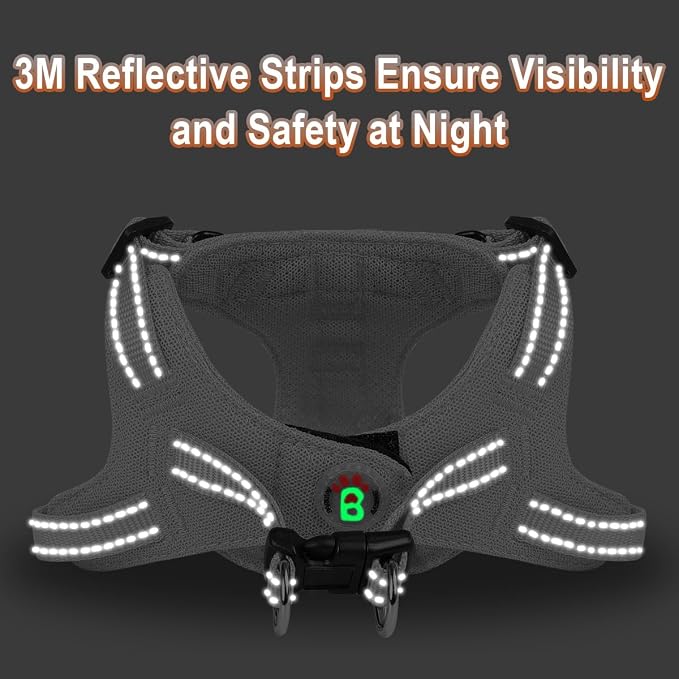 BARKBAY Dog Harness, Reflective Adjustable No Pull Harness, Breathable Soft, Grey, XXS