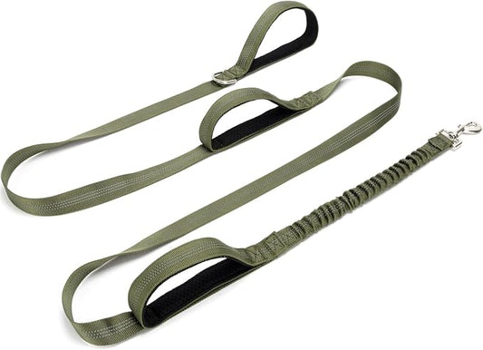 BTINESFUL 8ft Dog Leash with 3 Handles, Triple Handle, Reflective, Shork Absorbing Bungee, Control & Safety Training for Large Medium Dogs (Army Green, 1 in x 8 ft)