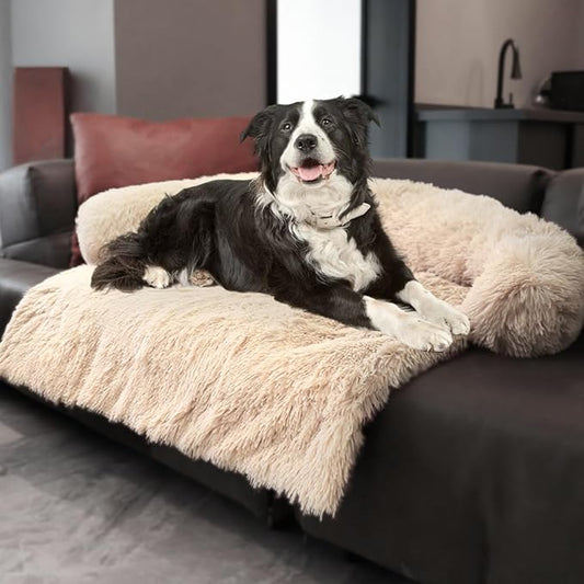 Luxurious Calming Dogs/Cats Bed Mats, Dog Pad Washable Removable Couch Cover, Plush Long Fur Mat for Pets, Waterproof Lining, Perfect for Small, Medium and Large Dogs and Cats (Beige, 53"x39")
