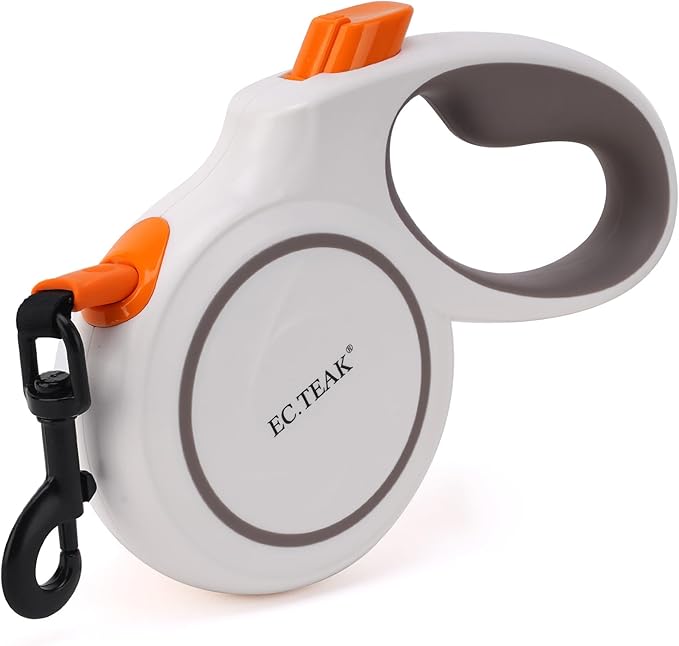 Retractable Dog Leash, 16 FT/26 FT Dog Leash Retractable for Small/Medium/Large Dogs up to 110 lbs, Strong Nylon Tape, Tangle Free, One-Hand Brake (White/Orange, Large)
