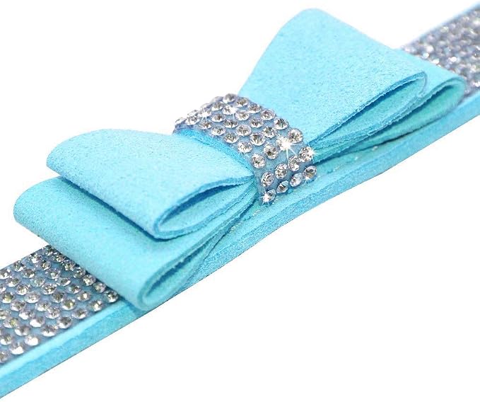 Rhinestone Dog Collar, Cute Dazzling Sparkling Soft Suede Leather Dog Cat Rhinestone Collar Crystal Diamond Pet Dog Puppy Collar (M 32-38 cm, Blue-1)