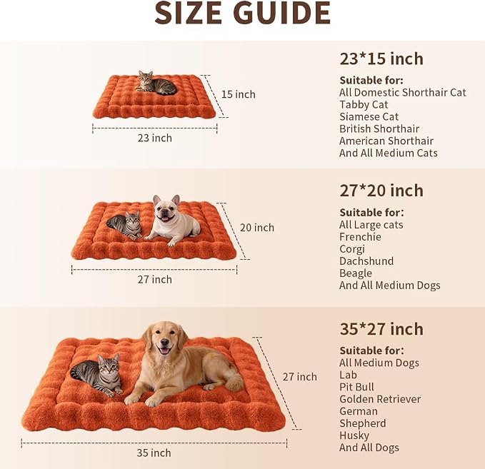 SOMAHE Cat Bed Mat, Soft Plush Faux Fur Kneading Pet Bed, Machine Washable Cat Sleeping Pad for Indoor Cats & Kittens, Non-Slip Fluffy Cat Rug for Couch Sofa Floor, 23x15 Inch Orange