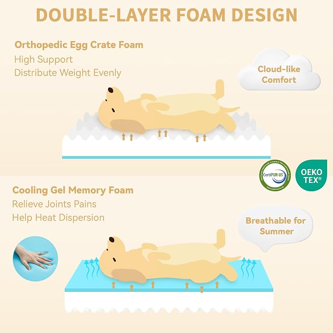 Orthopedic Dog Beds for Extra Large Sized Dogs 42x30 Inch, XL Waterproof Egg Crate Foam Dog Sofa Bed with Removable Washable Cover Big Pet Couch with Bolster & Non-Slip Bottom, Grey