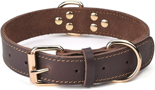 Genuine Leather Dog Collar, Heavy Duty Dog Wide Collar for Small,Medium,Large and Extra Large Dog (XL: 1.4" Wide for 18.6"-25.8" Neck, Single Stitch - Brown)