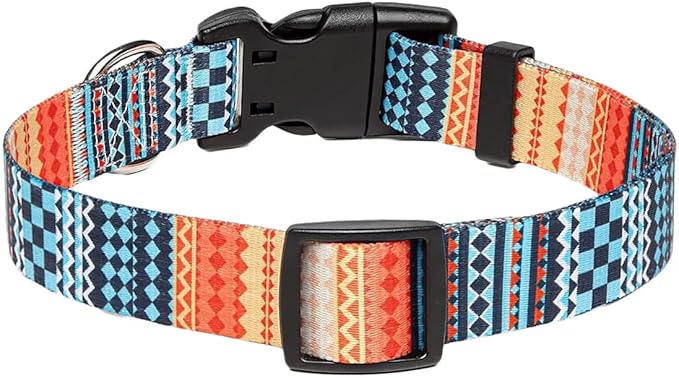Mihqy Dog Collar with Bohemia Floral Tribal Geometric Patterns - Soft Ethnic Style Collar Adjustable for Small Medium Large Dogs（Bohemian Orange,L）