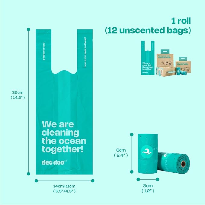 Dog Poop Bags with Handles 144 Counts - Ocean-Recycled Plastic, Extra Thick Leak-Proof Pet Poop Bags for Dog Walking, Unscented