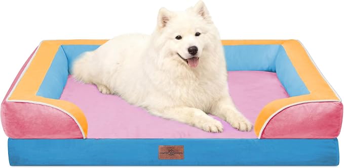 Comfort Expression Orthopedic Dog Bed for Large Dogs 36x27 Inch, Waterproof Egg Crate Foam Large Pet Bed with Bolsters, Dog Couch with Washable Cover & Non-Slip Bottom, Bubblegum Cove