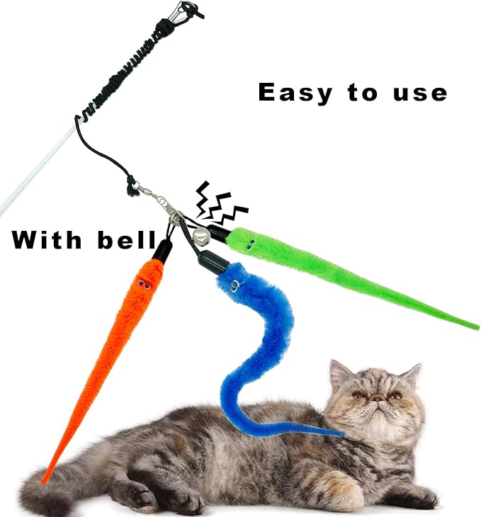 CATENESS Cat Worm Toy Refills, 20 Pieces Cat Wand Attachments Worms Toy for Indoor Cats (A)