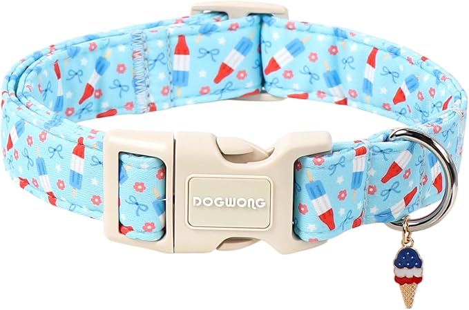 DOGWONG Summer Dog Collar, Blue Popsicle Dog Collar,4th of July Dogs Collars for Large Dogs, Neck 42-66 inches