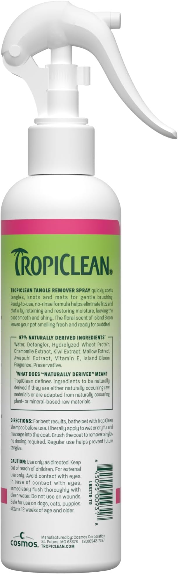 TropiClean Dog Detangler Spray Dematting, Leave in Dog Conditioner Spray, Perfect for Doodles & All Coat Types, Sweet Floral Scent, Made in USA, 8 oz.