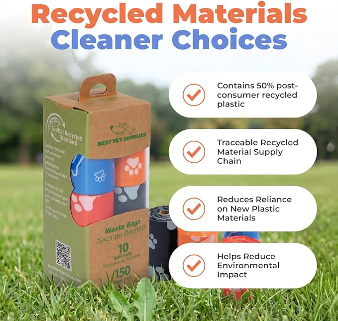 Best Pet Supplies Dog Poop Bags for Waste Refuse Cleanup, Doggy Roll Replacements for Outdoor Puppy Walking and Travel, Leak Proof and Tear Resistant, Thick Plastic - Assorted (Scented), 150 Bags