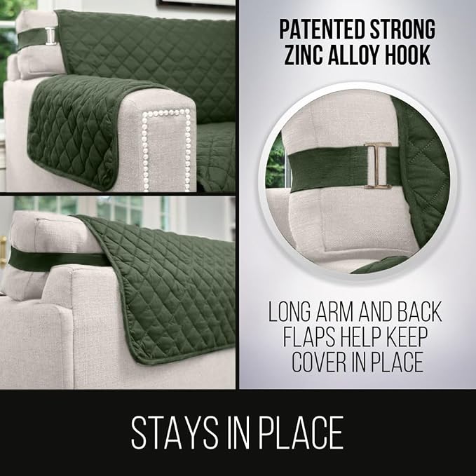 Sofa Shield® Couch Recliner Covers for Dogs, Reversible Furniture Protector with Strap, Stain and Tear Resistant Cushion Cover, 28 inch Seat, Machine Washable Slipcover Pets, Cats, Hunter Green Sage