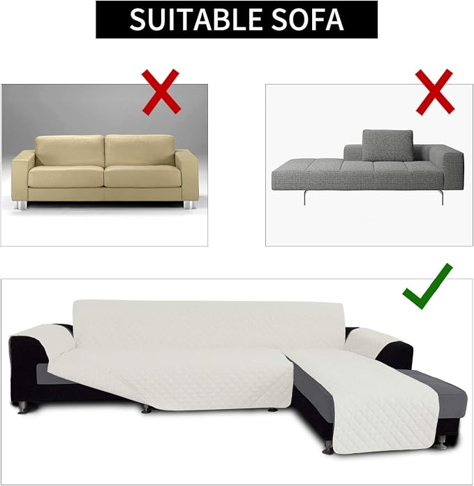 Easy-Going Sofa Slipcover L Shape Sofa Cover Sectional Couch Cover Chaise Cover Reversible Furniture Protector Cover for Pets Kids Children Dog Cat (Small, Ivory/Ivory)