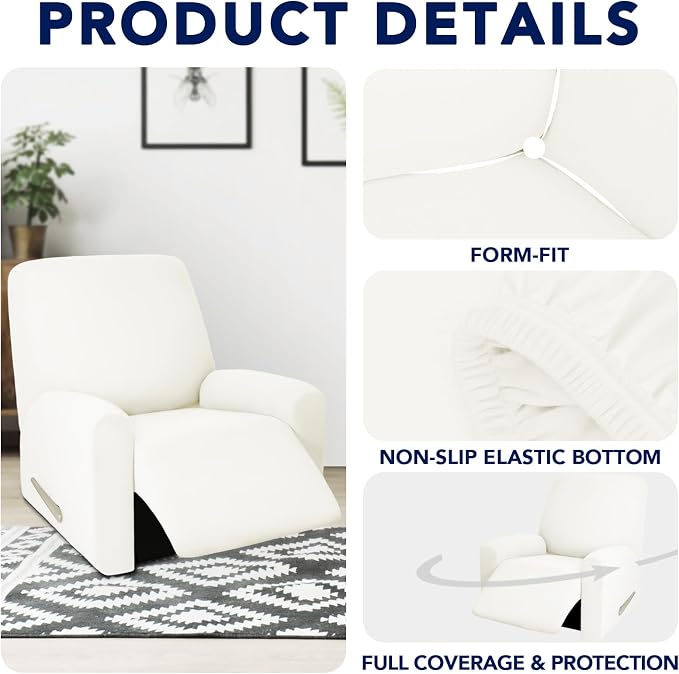 PureFit 100% Dual Waterproof Couch Cover Slipcovers for Couches and Sofas - Stretch Non Slip Fleece Sofa Covers Washable, Leakproof Furniture Protector for Kids, Pets, Dog (Recliner, Beige)