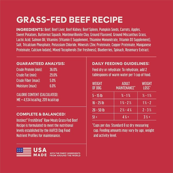 Instinct Freeze-Dried Meals, FreshDried Bites, Natural Dog Food, Grain-Free - Grass-Fed Beef, 14 oz. Bag